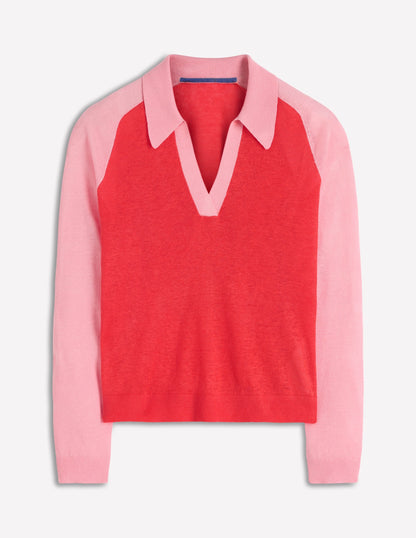 Agnes Collared Linen Jumper-Sunkissed Coral / Formica Pink