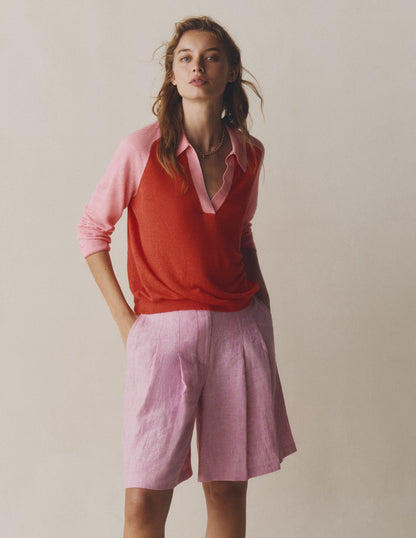 Agnes Collared Linen Jumper-Sunkissed Coral / Formica Pink