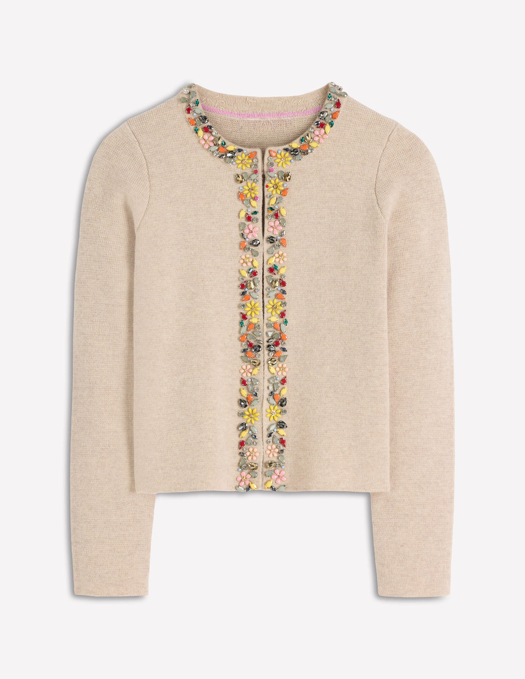 Embellished Knit Cardigan-Chinchilla Melange