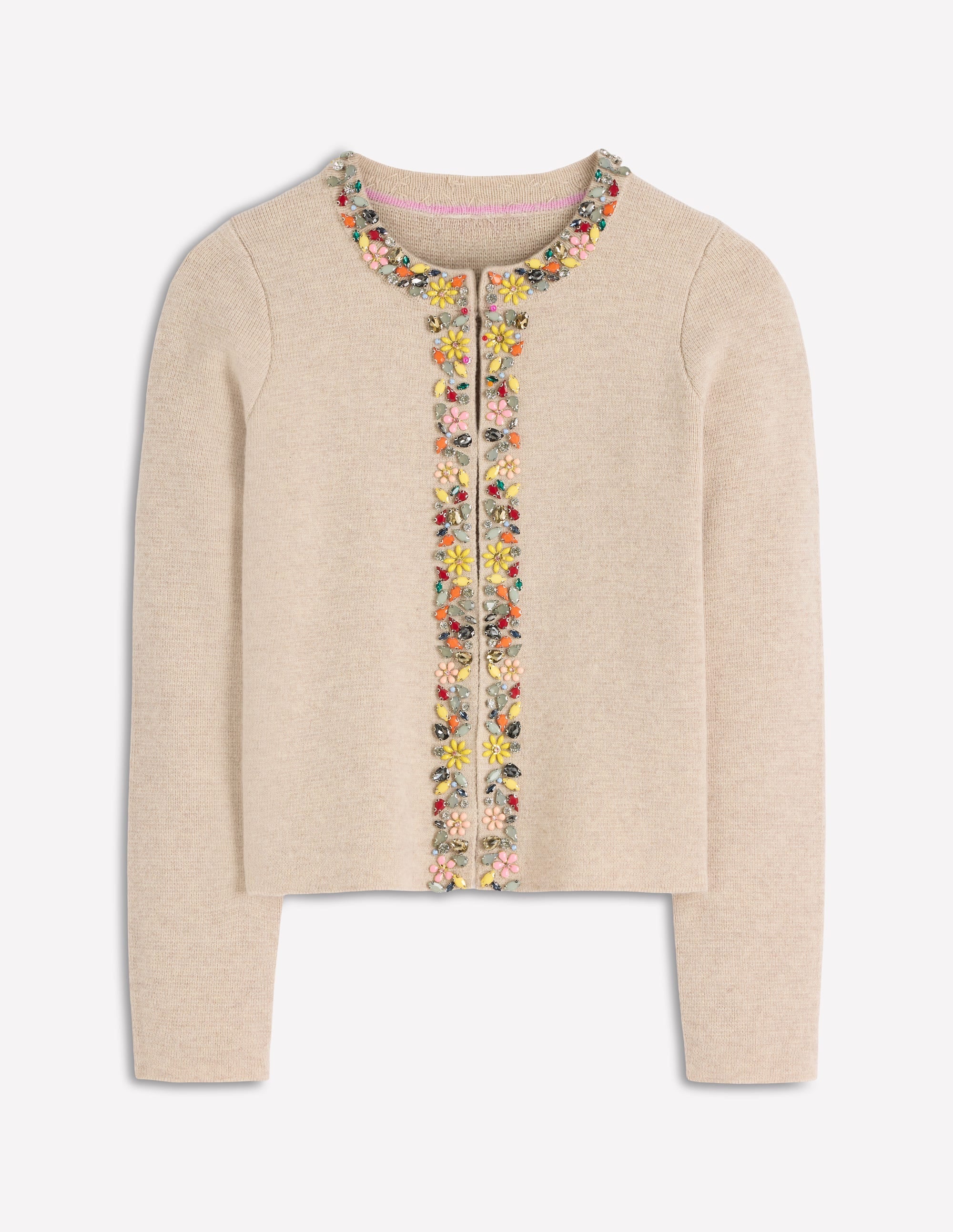 Embellished Knit Cardigan-Chinchilla Melange