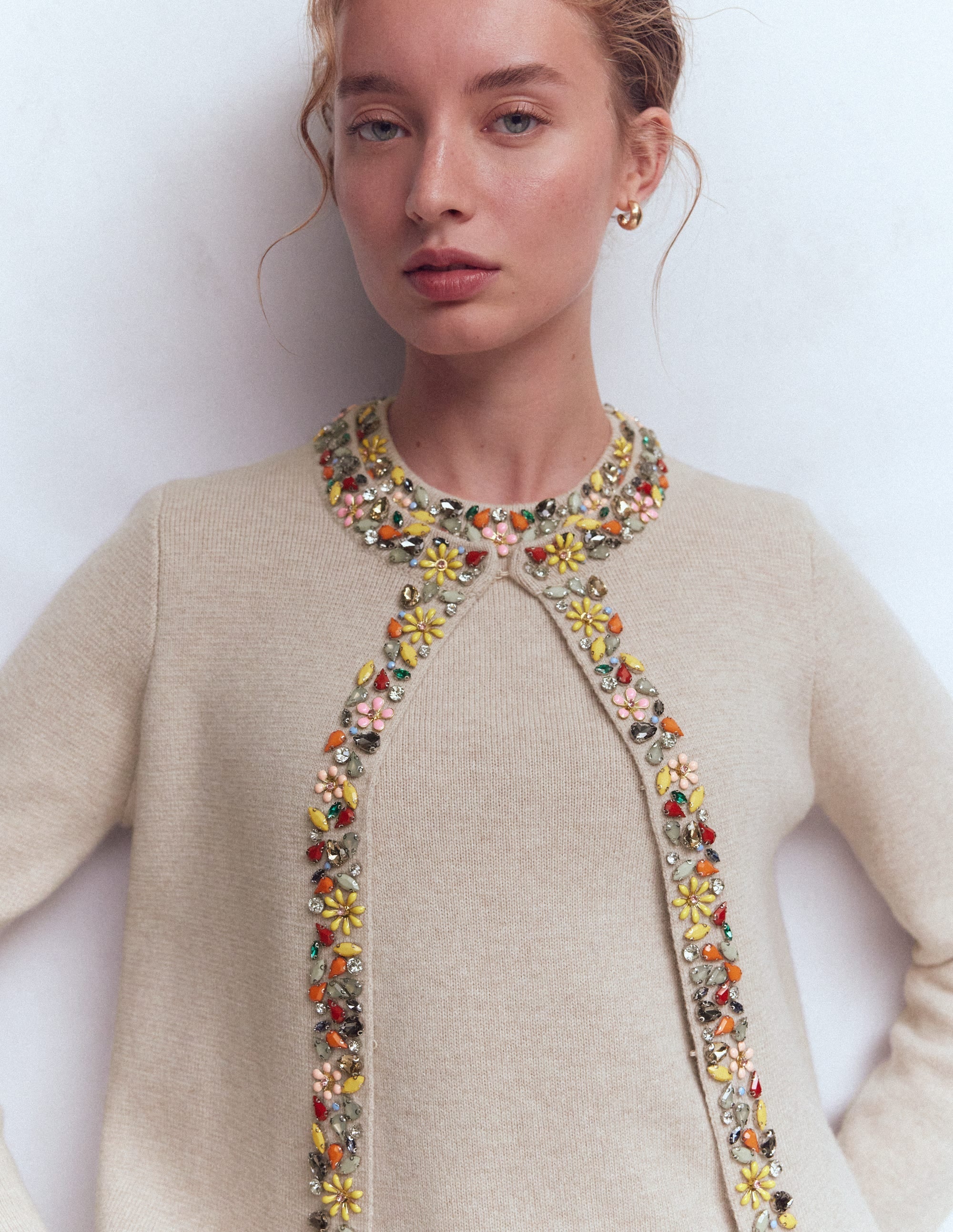 Embellished Knit Cardigan-Chinchilla Melange