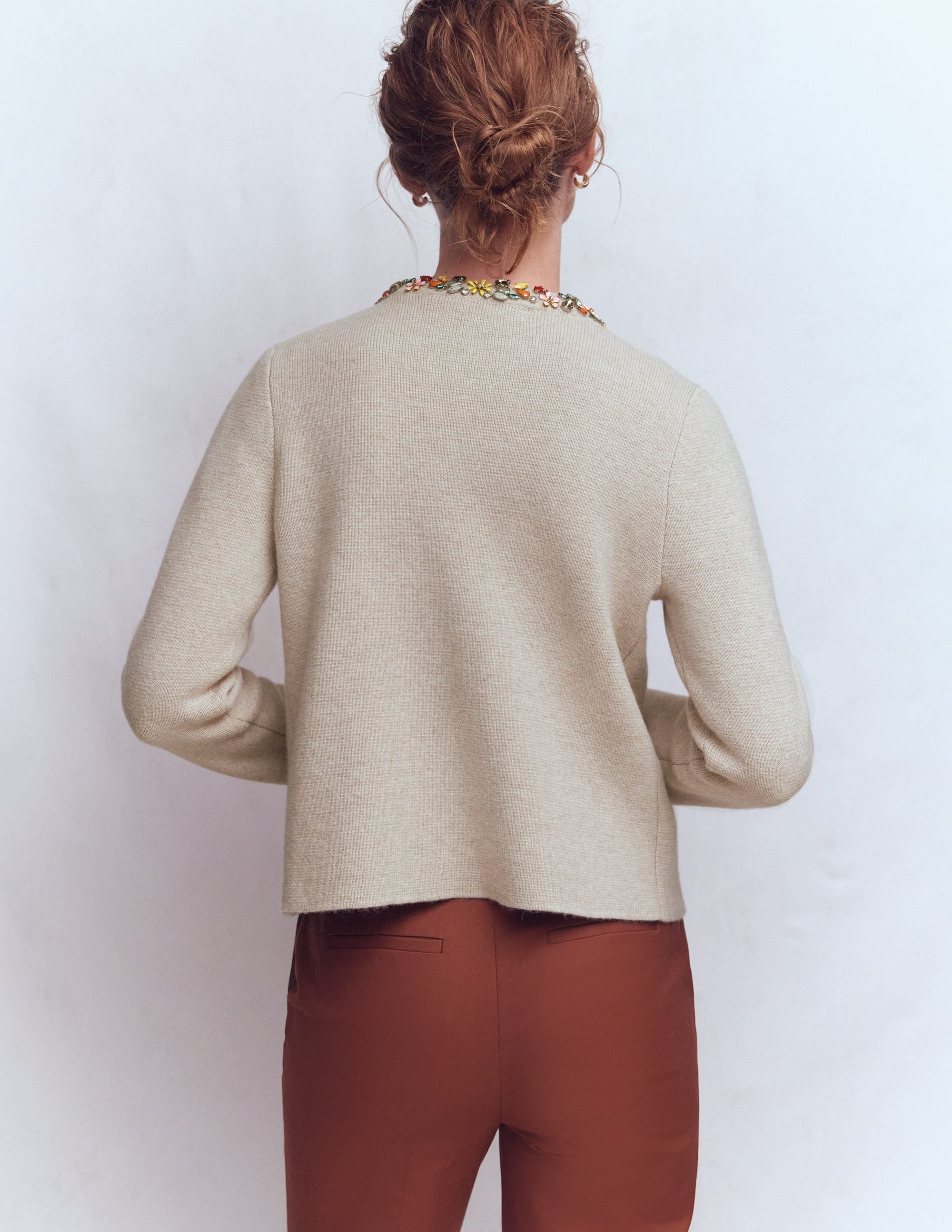 Embellished Knit Cardigan-Chinchilla Melange