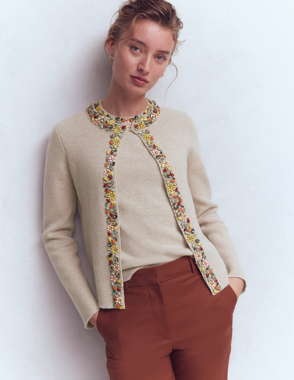 Embellished Knit Cardigan-Chinchilla Melange