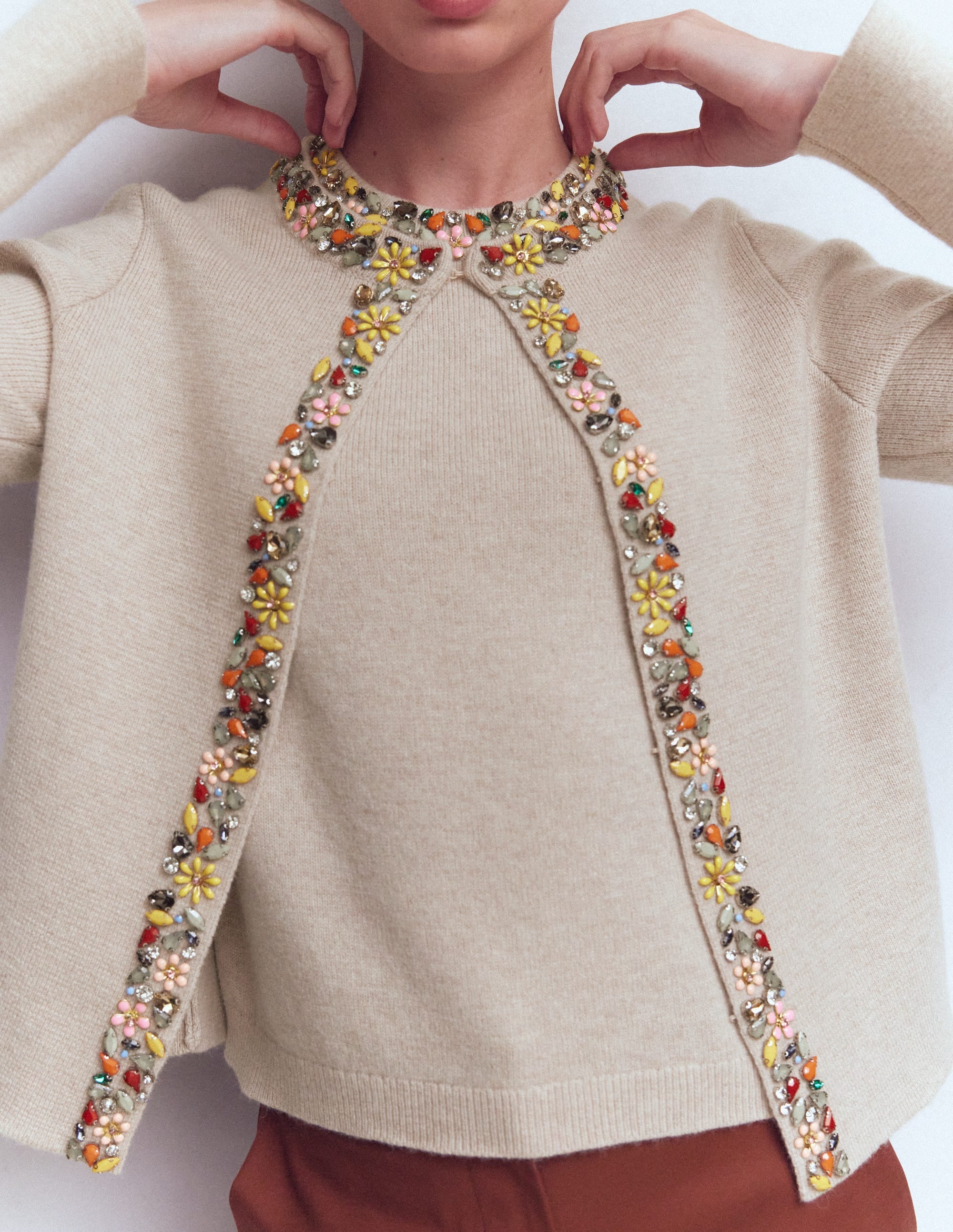Embellished Knit Cardigan-Chinchilla Melange