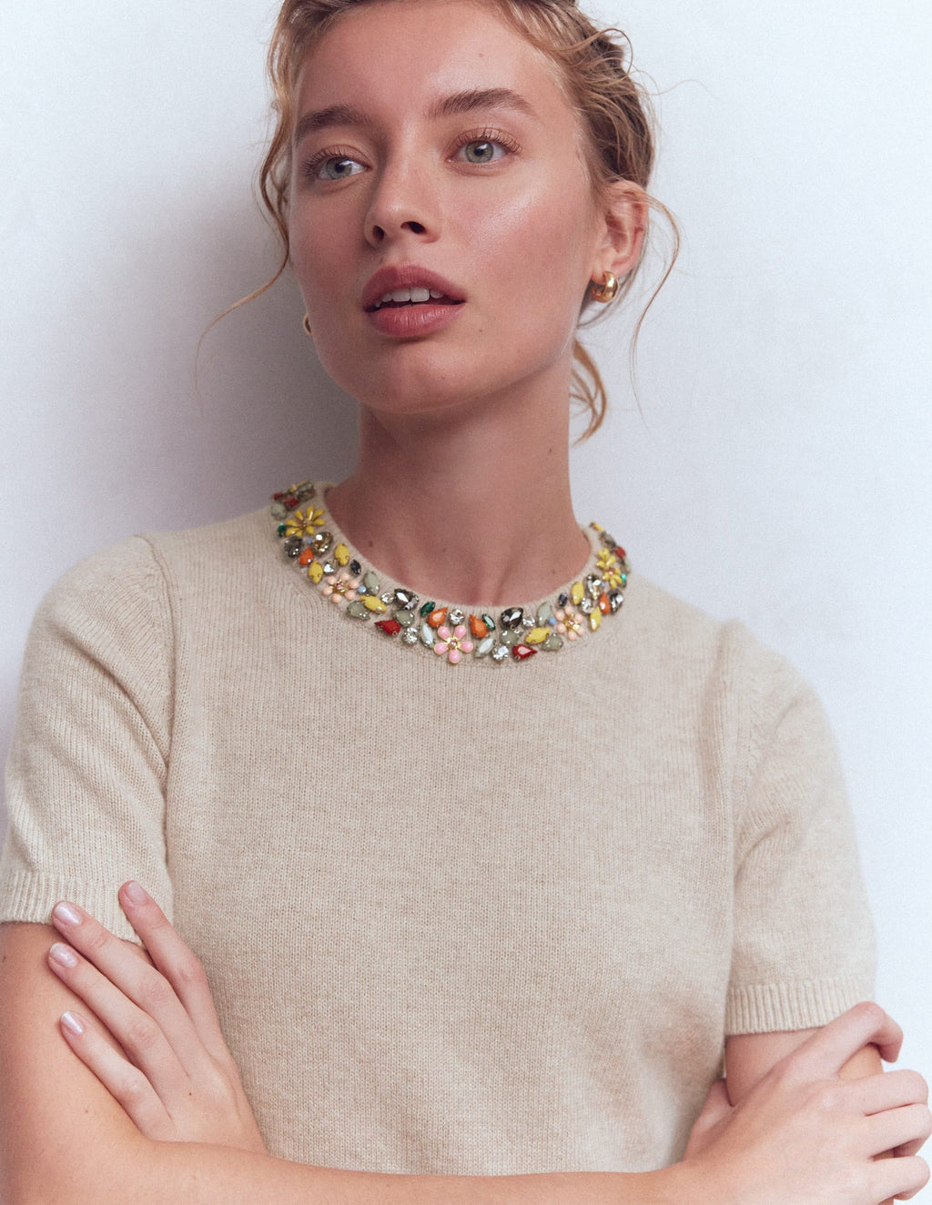 Embellished T-Shirt-Chinchilla Melange