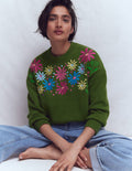 Isa Embroidered Sweater-Herb Garden, Green Flowers