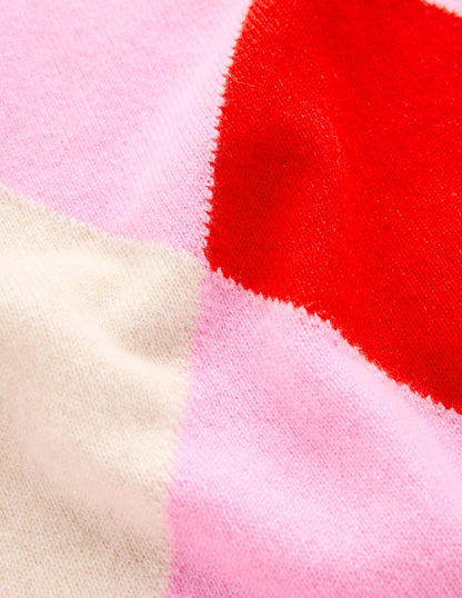 Anastasia Cashmere Sweater-Red and Pink Argyle