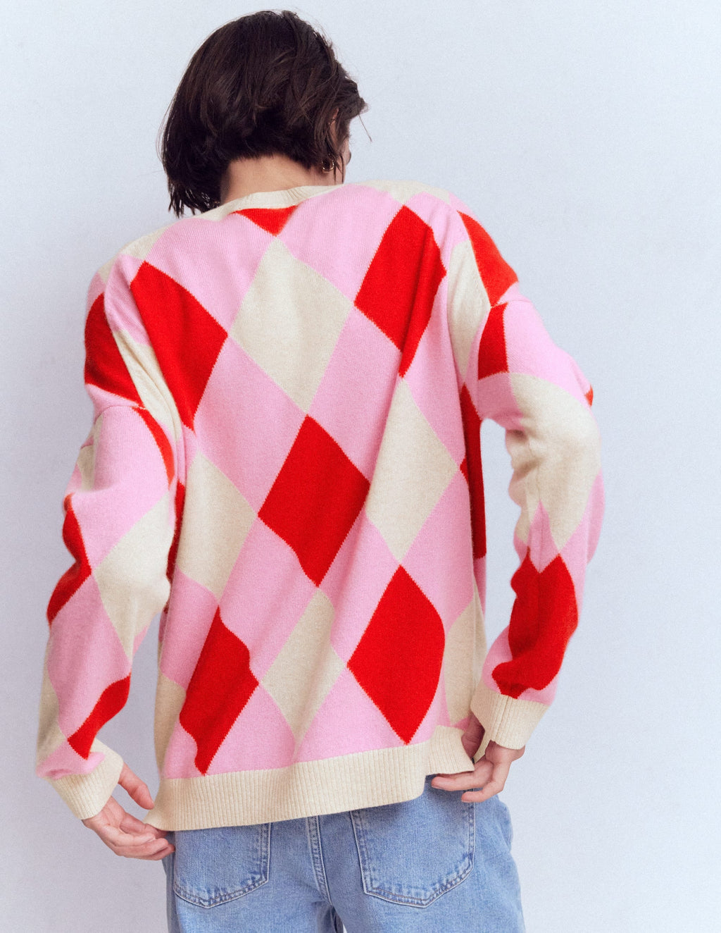 Anastasia Cashmere Sweater-Red and Pink Argyle