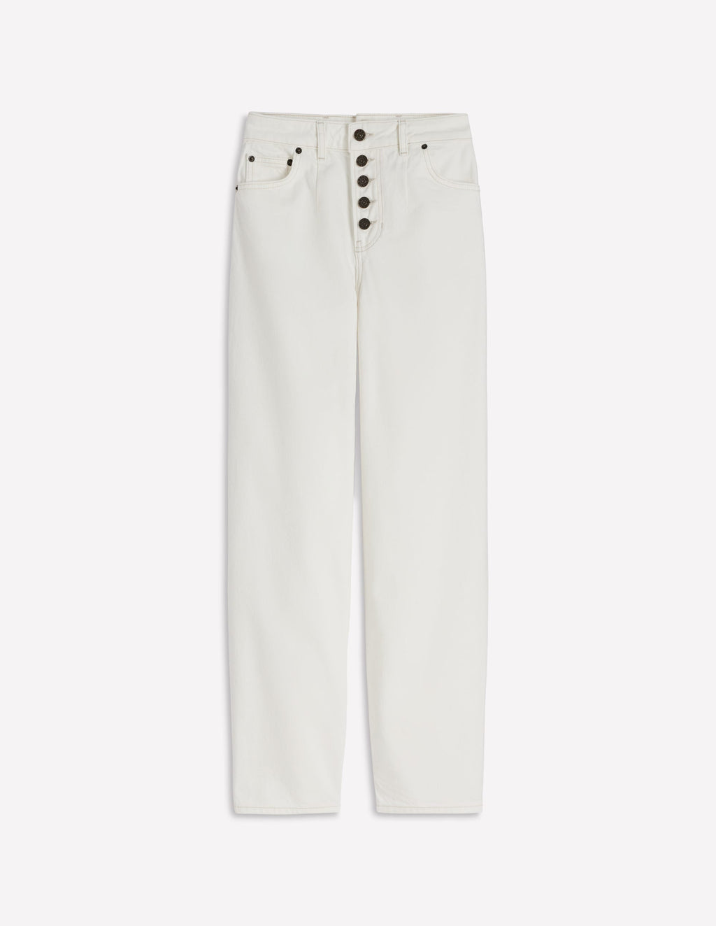 Exposed Button Straight Jeans-Ecru
