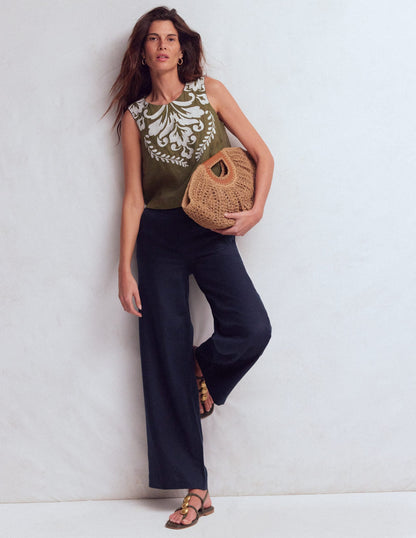 Belgravia Linen Pants-Navy