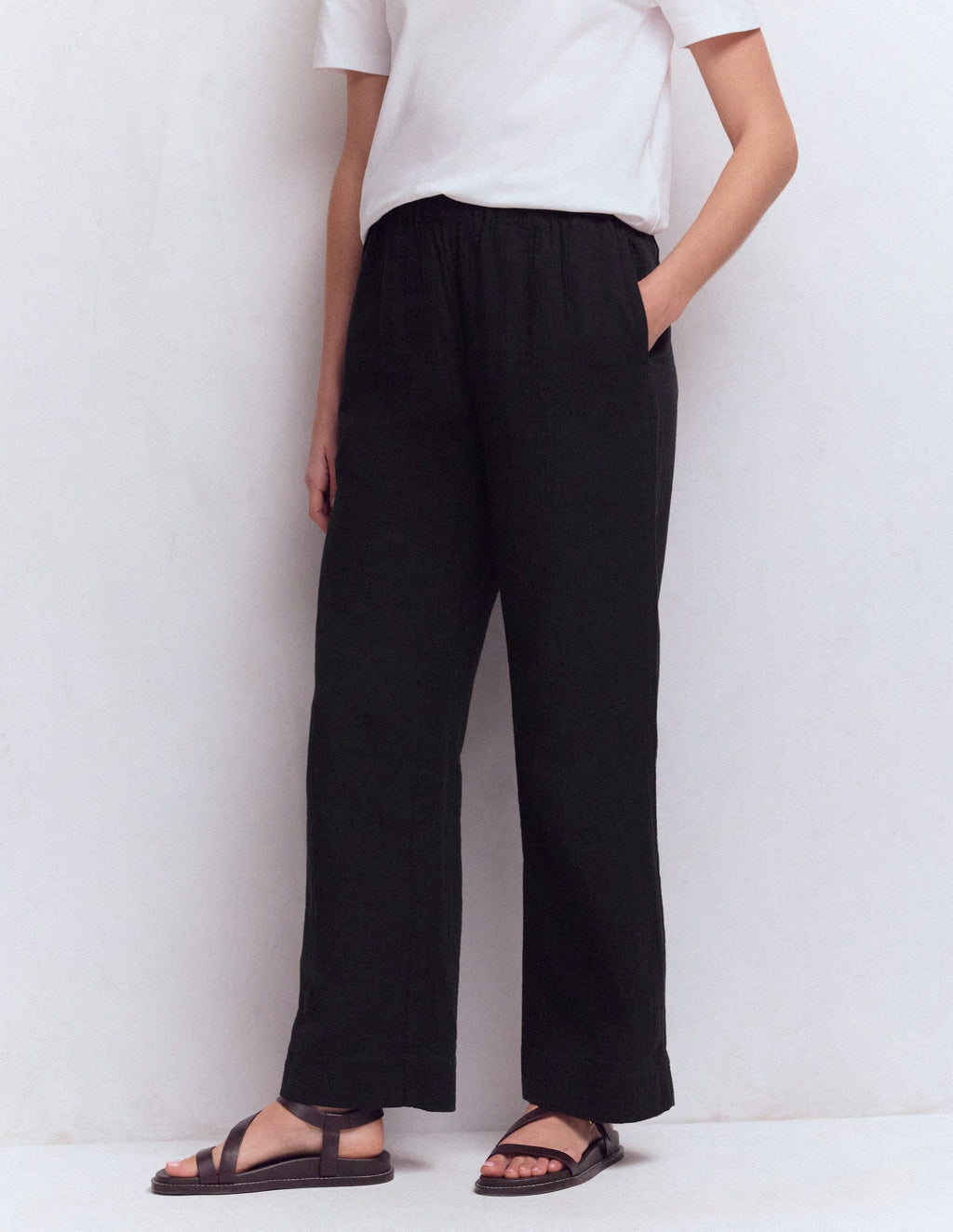 Pull On Double Cloth Pants-Black