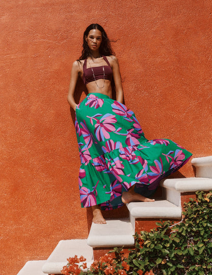 Abigail Poplin Maxi Skirt-Green, Daisy Cascade