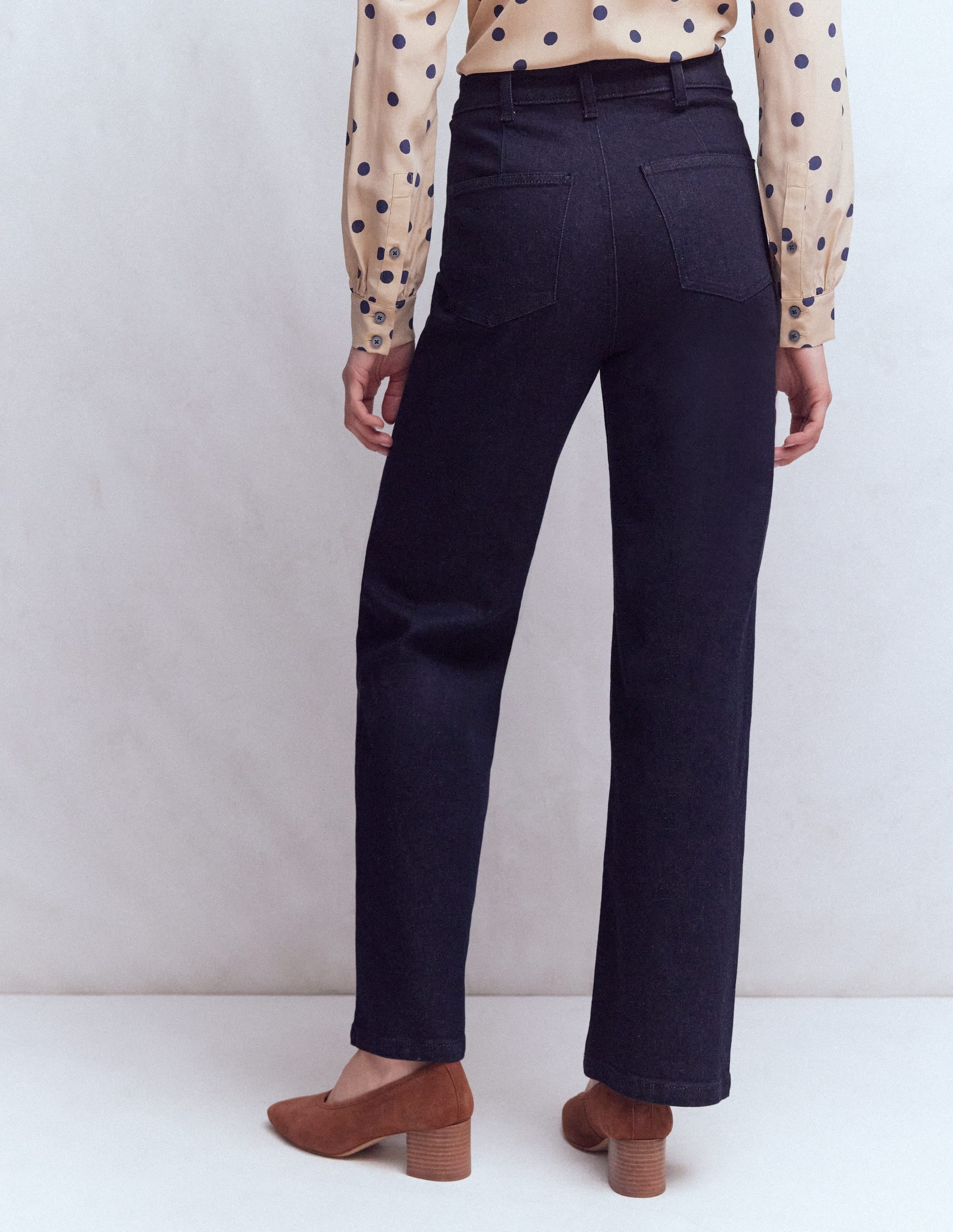 Pintuck Column Leg Jeans-Indigo Rinse