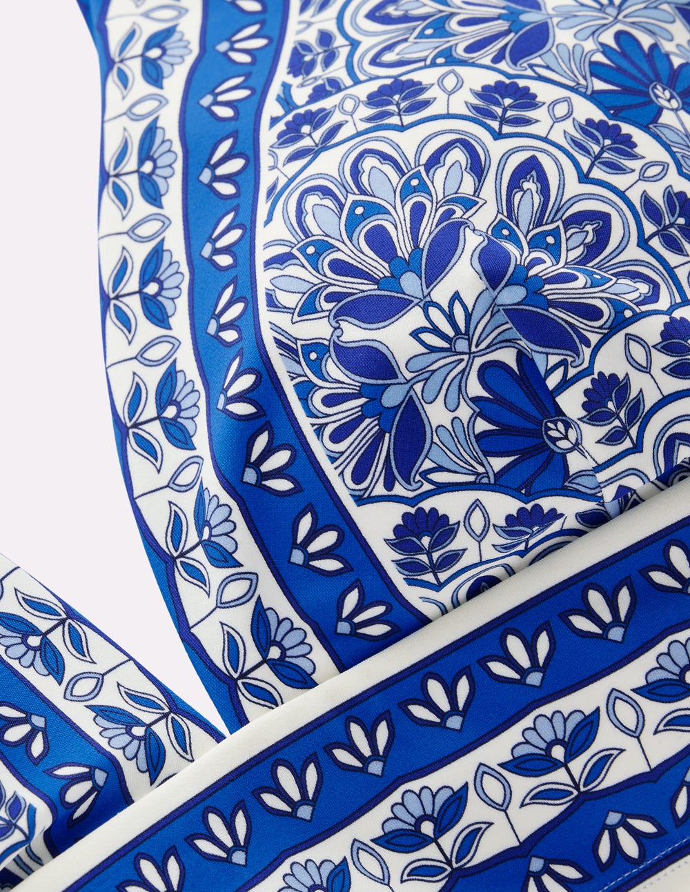Porto V-neck Bikini Top-Blue, Elaborate Terrace