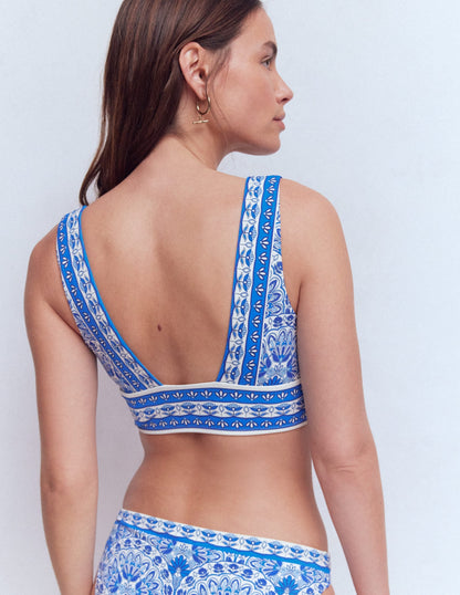 Porto V-neck Bikini Top-Blue, Elaborate Terrace