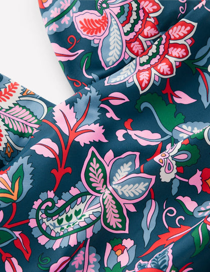 Mykonos Deep V Swimsuit-Dark Blue, Botanical Trail