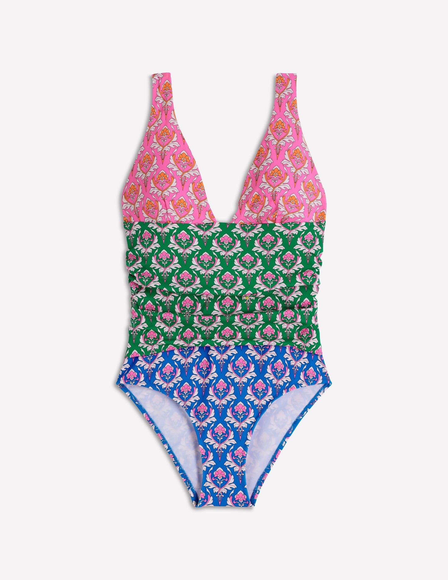 Mykonos Deep V Swimsuit-Multi, Ornamental Stamp