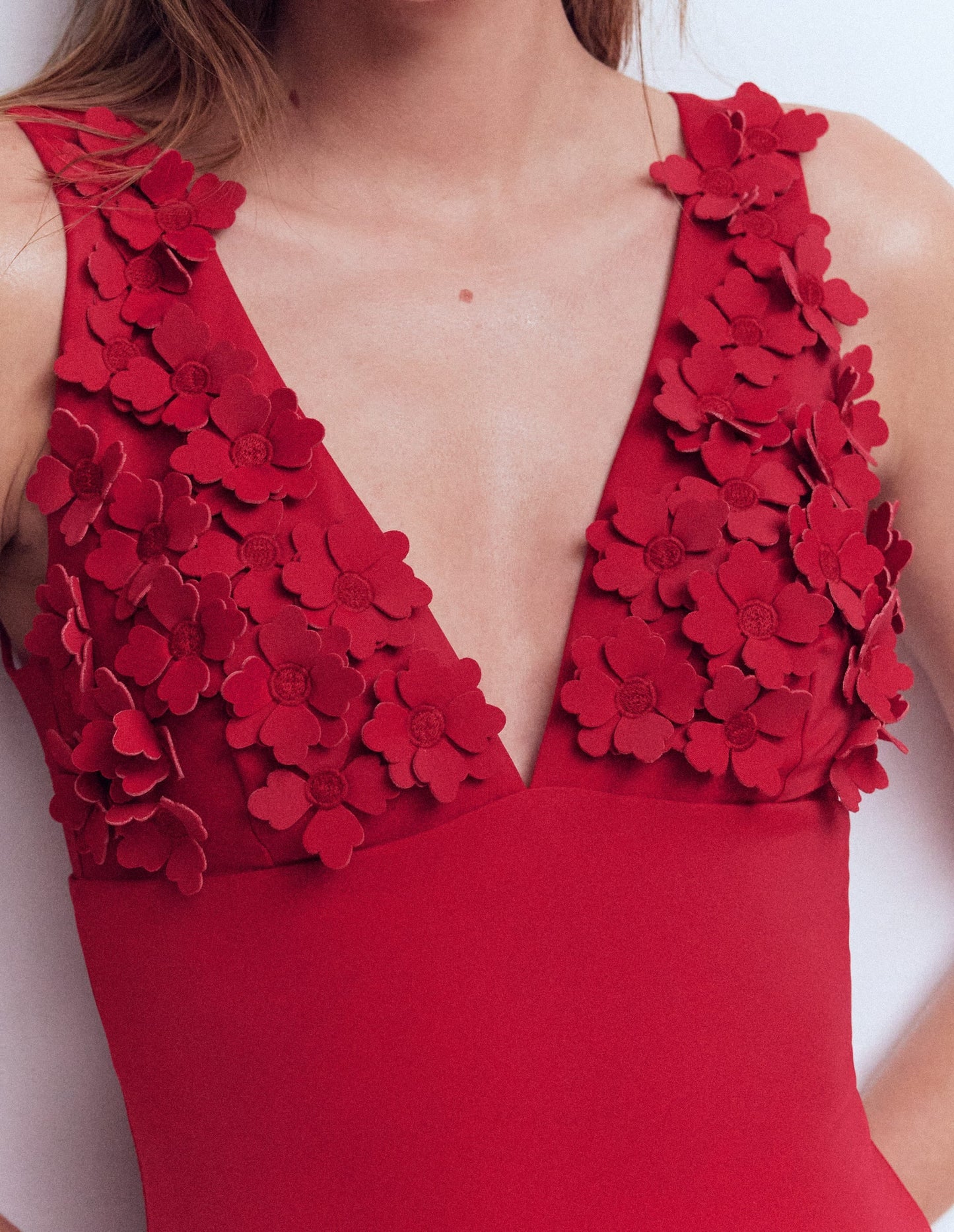 Flower Appliqué Swimsuit-Merida Red, Applique