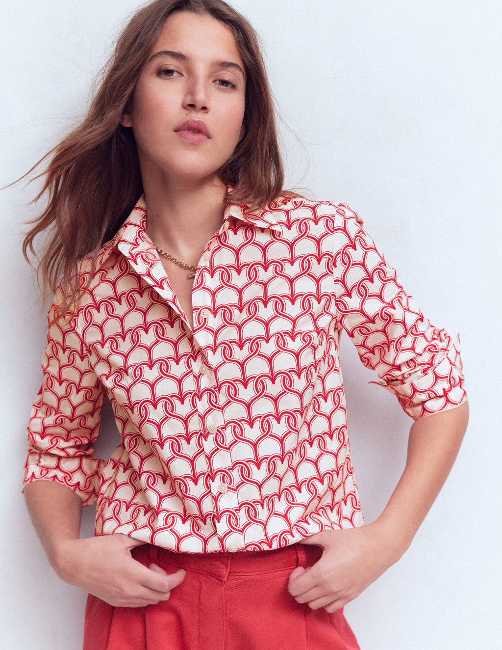 Sienna Cotton Shirt-Ivory, Heart Link