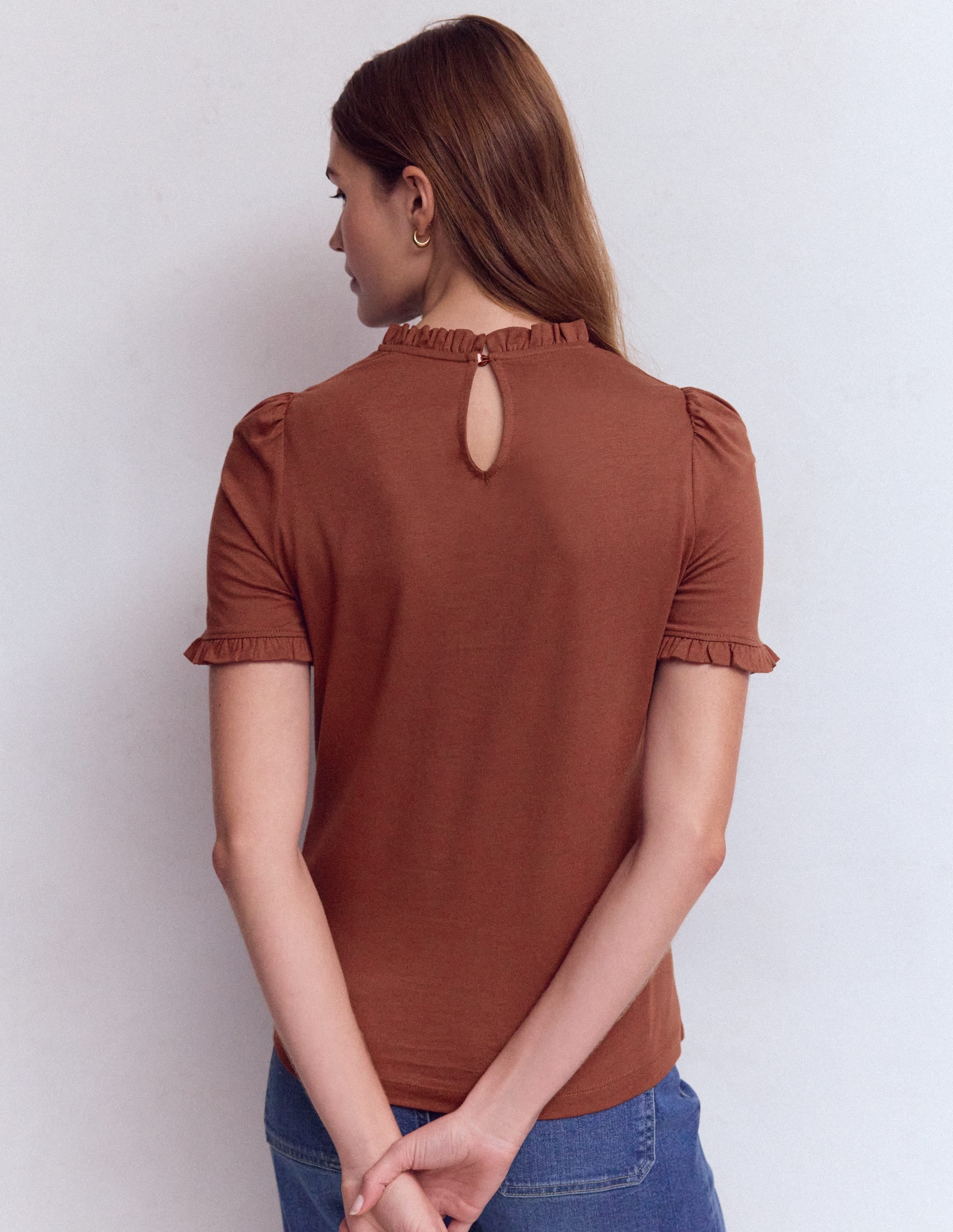 Supersoft Frill Detail T-shirt-Roasted Brown