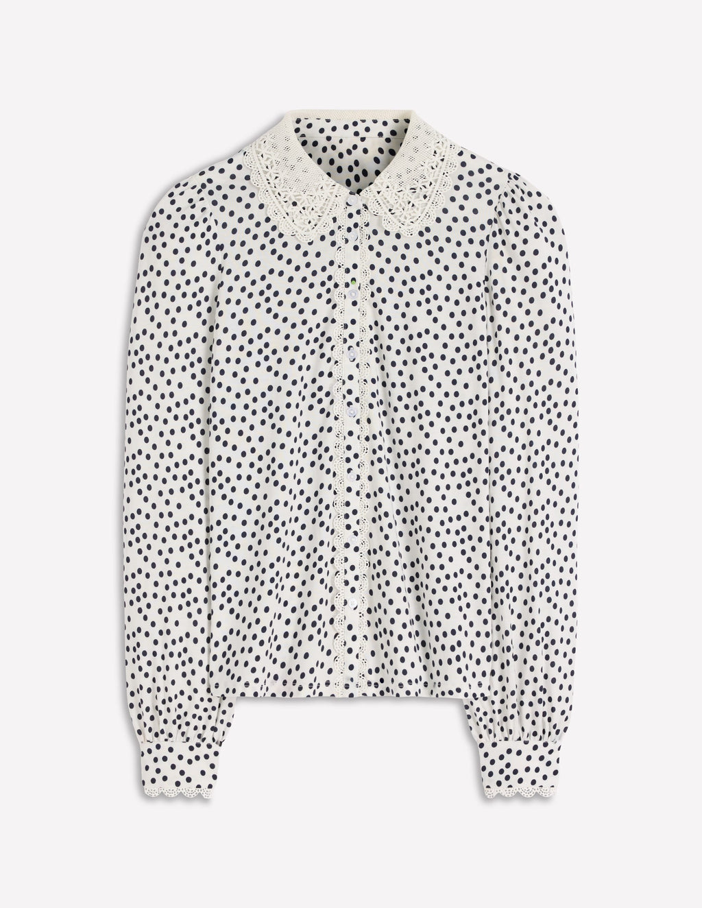 Lace Collar Blouse-Ivory, Painted Dot