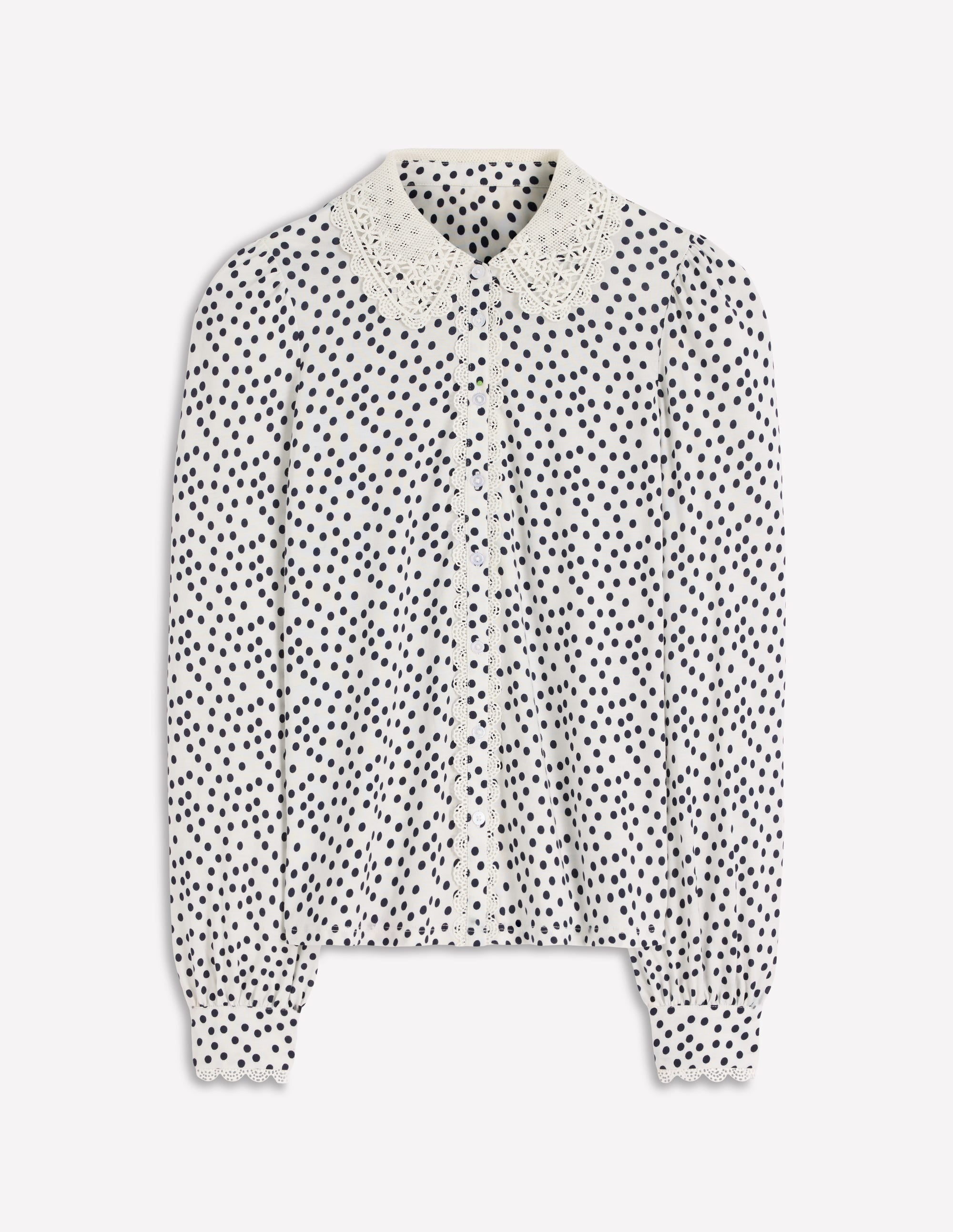 Lace Collar Blouse-Ivory, Painted Dot