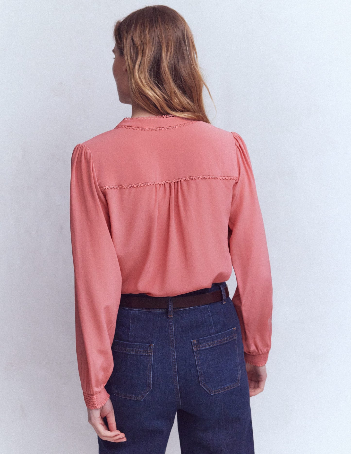 Rhea Trim Detail Silk Top-Vintage Rose