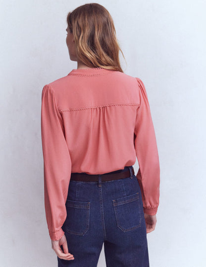 Rhea Trim Detail Silk Top-Vintage Rose