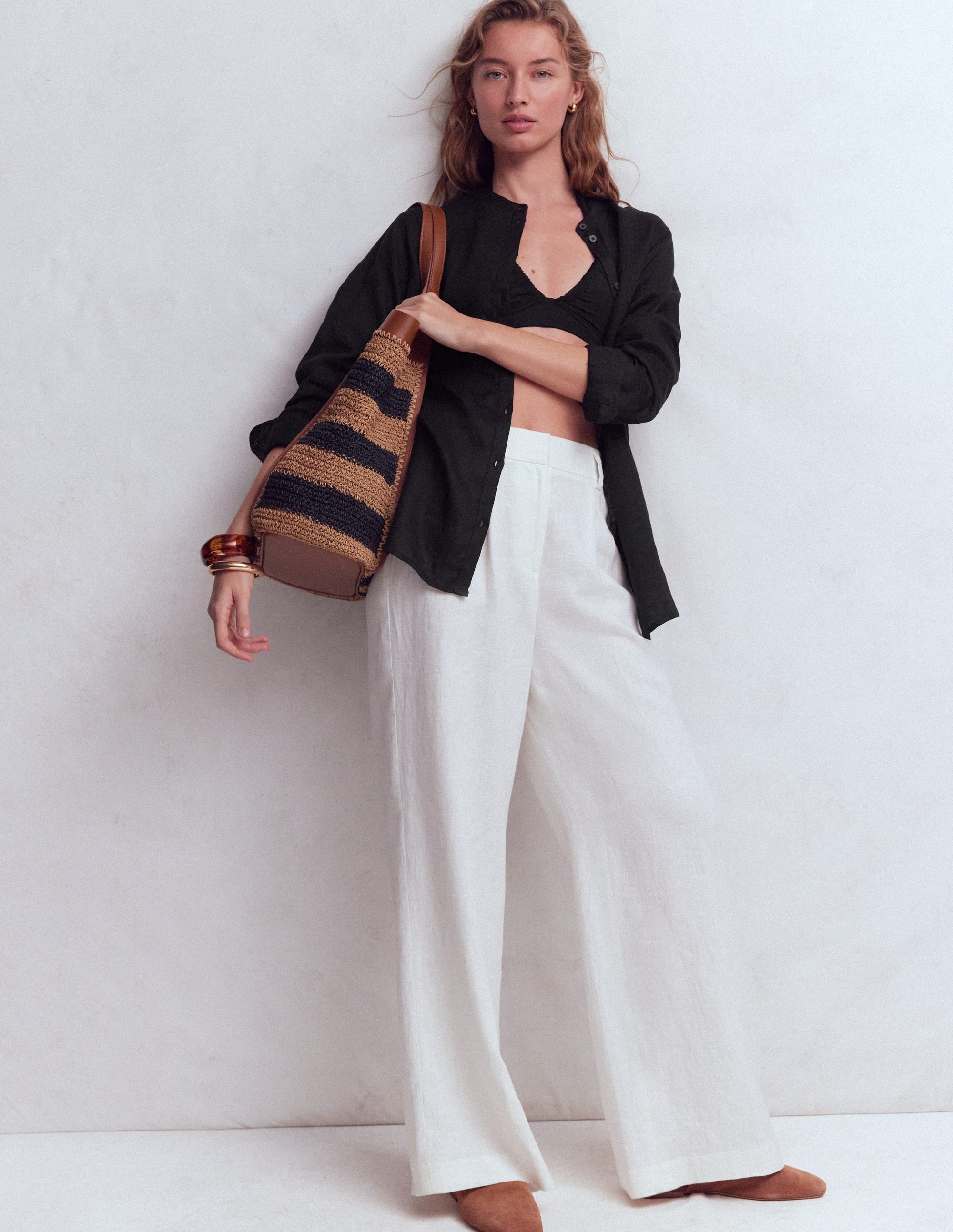 Longline Linen Shirt-Black