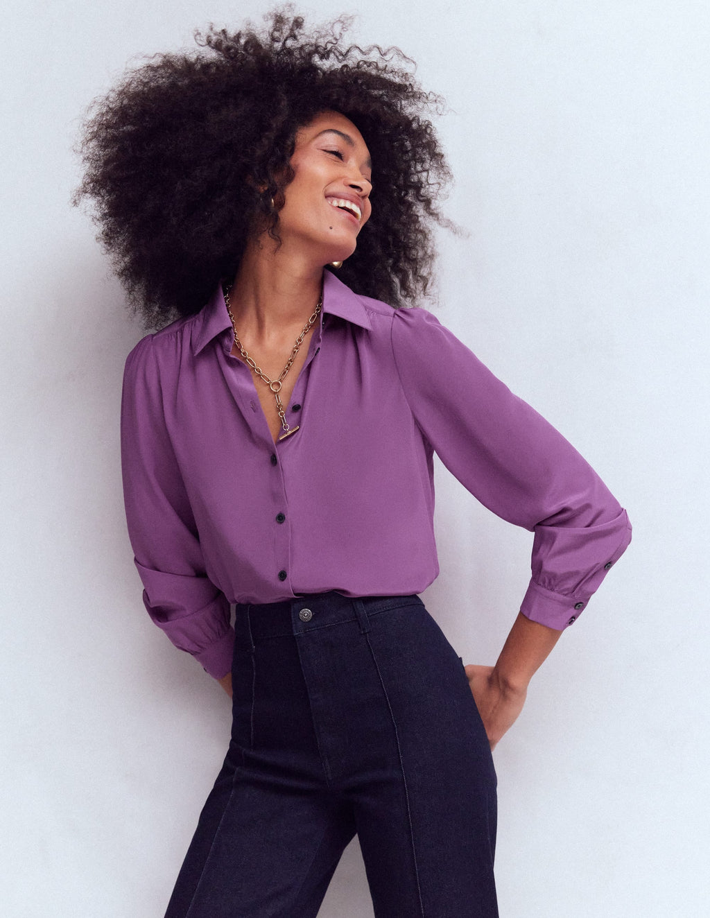 Sara Silk Shirt-Damson