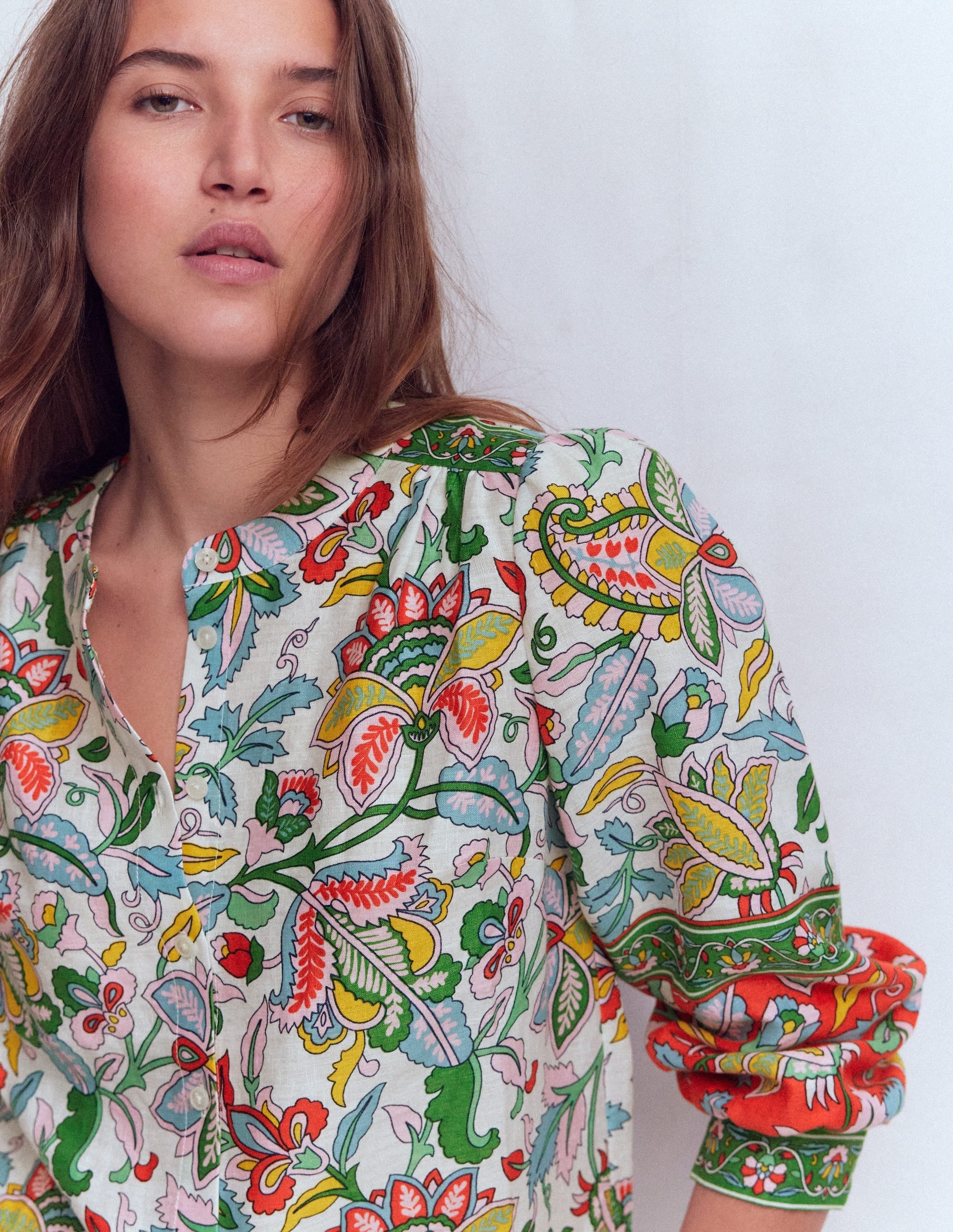 Alicia Linen Top-Multi, Botanical Trail