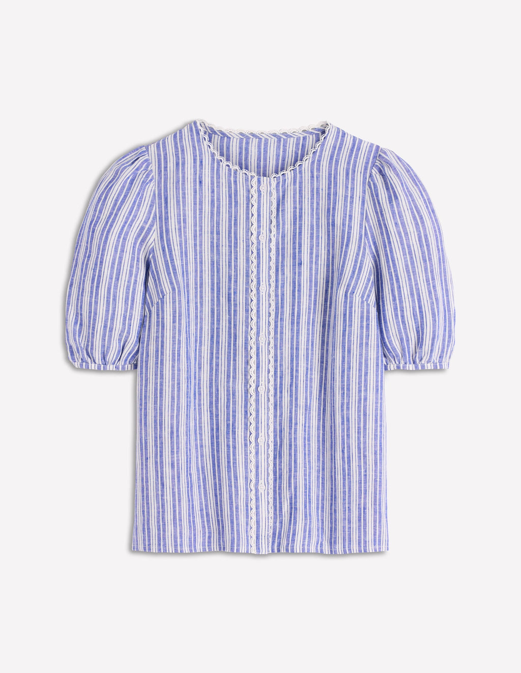 Leah Short Sleeve Linen Top-Bright Blue Varigated Stripe