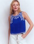 Sofia Embroidered Linen Top-Bright Blue