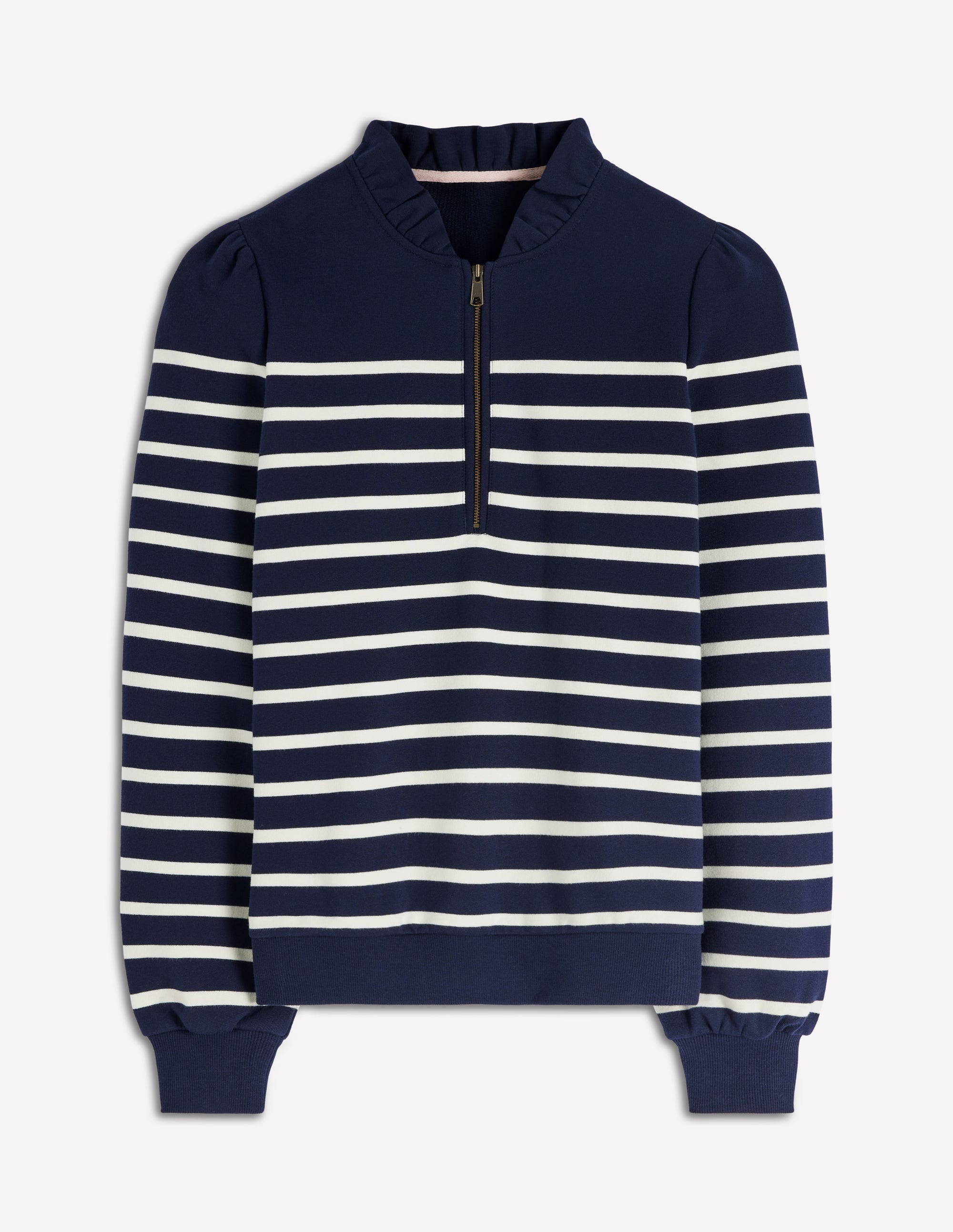Half-Zip Frill Sweatshirt-Placement Stripe