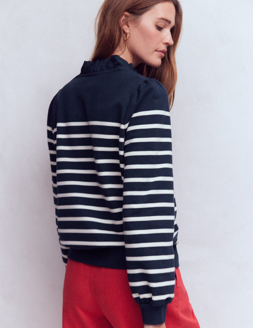 Half-Zip Frill Sweatshirt-Placement Stripe