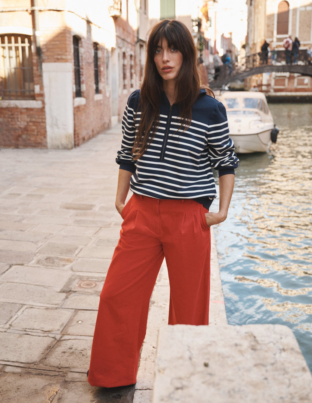 Half-Zip Frill Sweatshirt-Placement Stripe