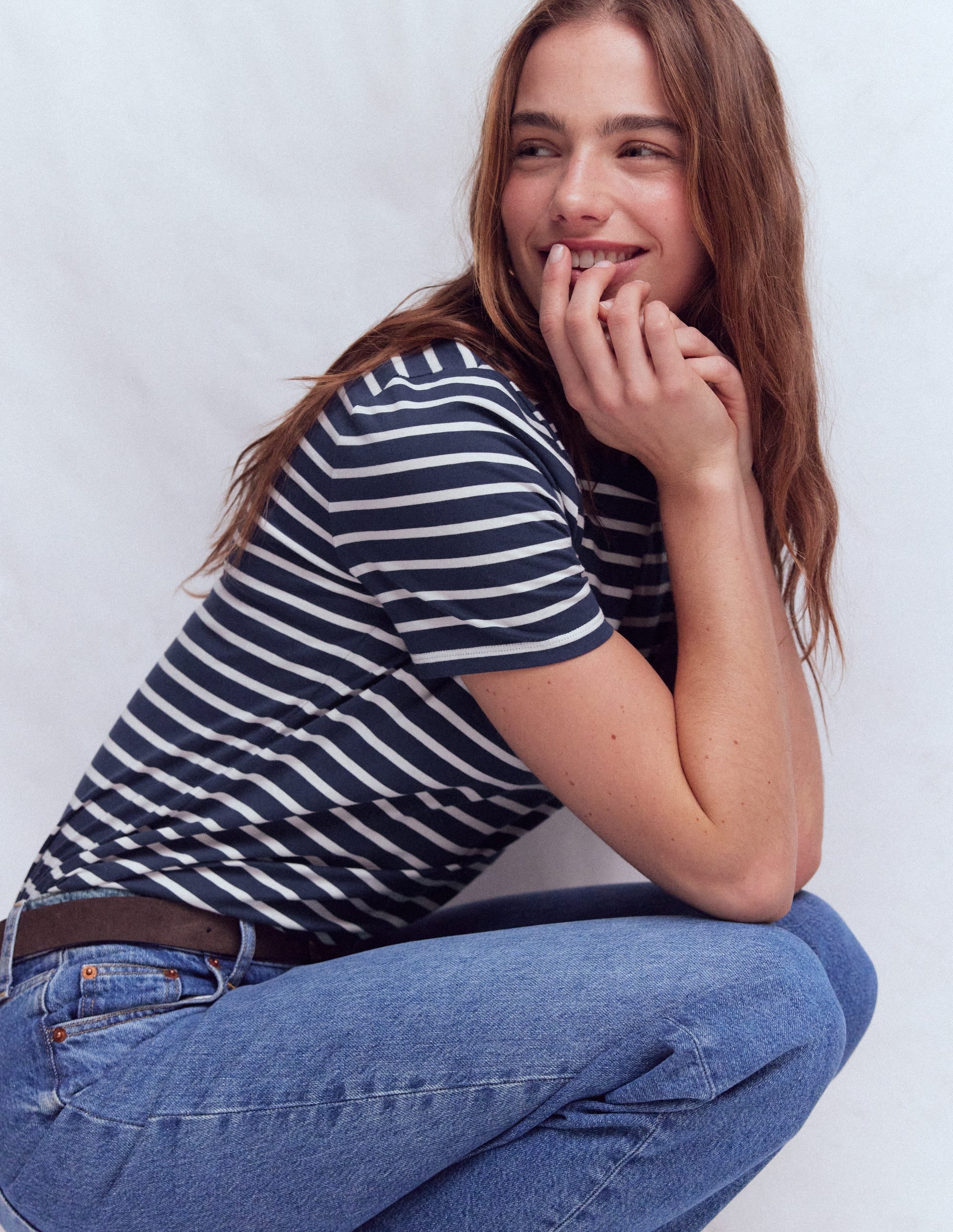 Olivia Short Sleeve Breton-Navy, Ivory