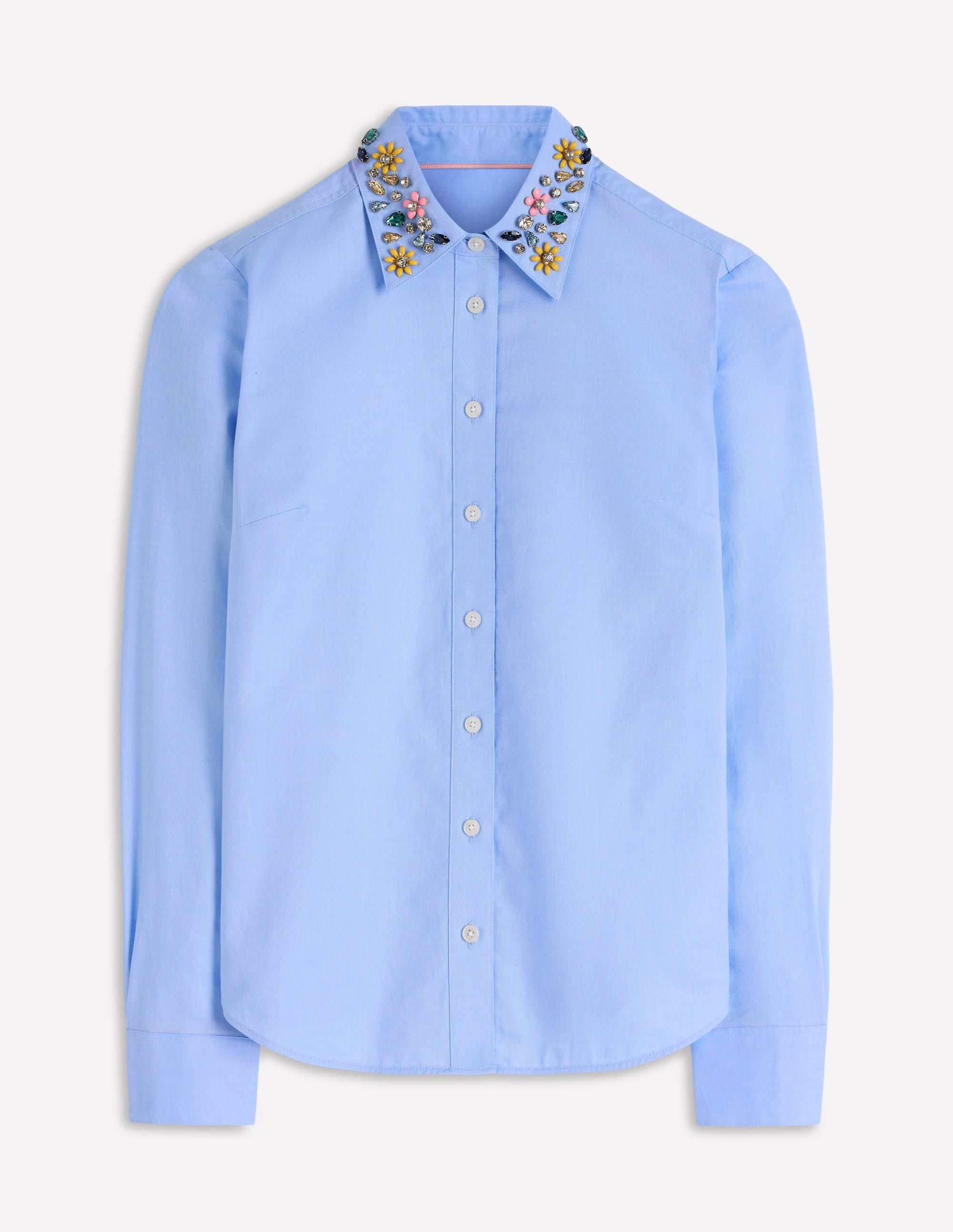 Sienna Trim Detail Shirt-blue Oxford, Jewel Collar