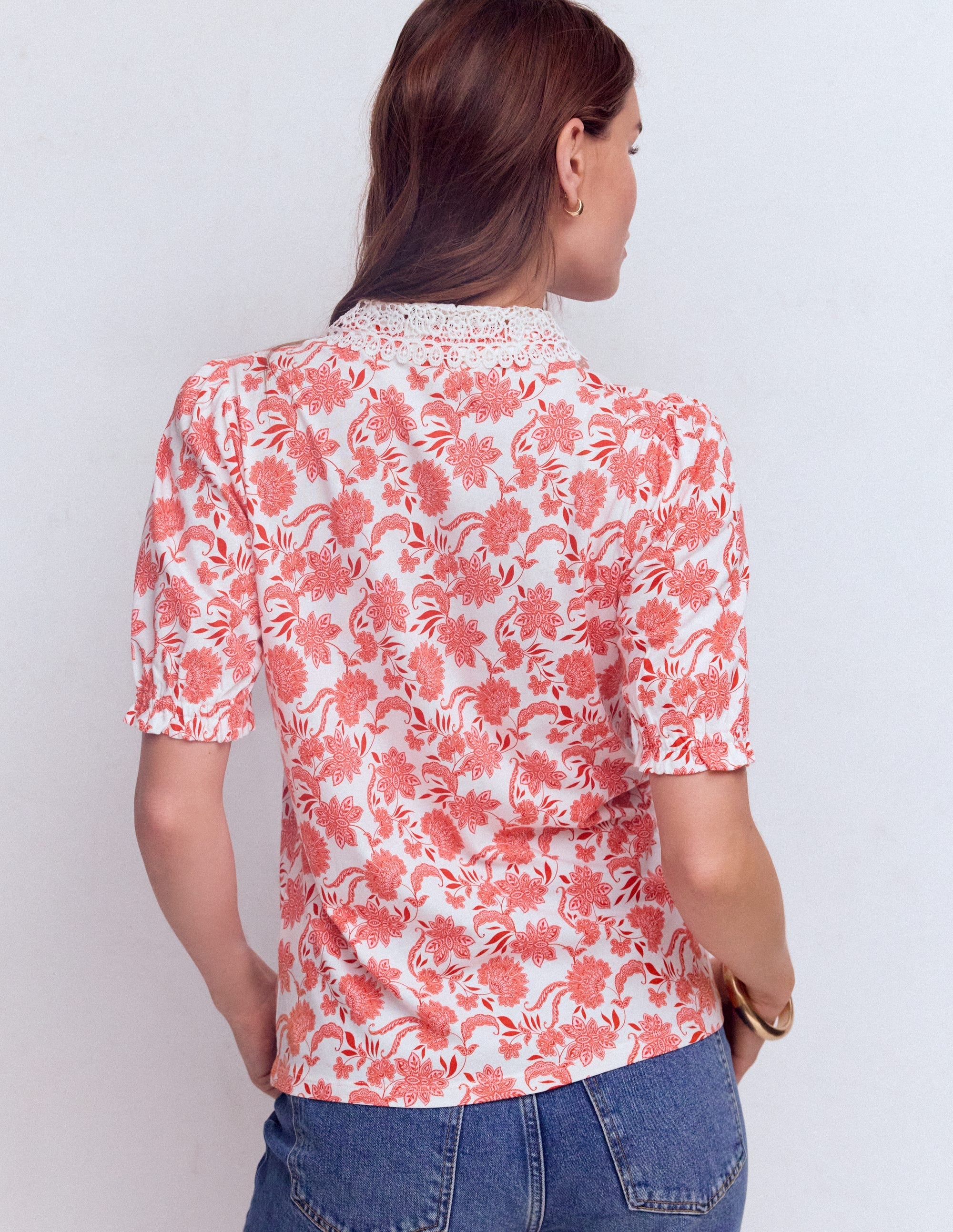 Nessa Broderie Collar Blouse-Pink Floral