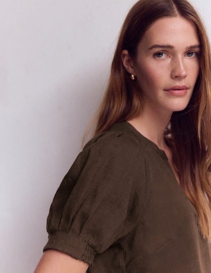 Rae Linen Top-Brown