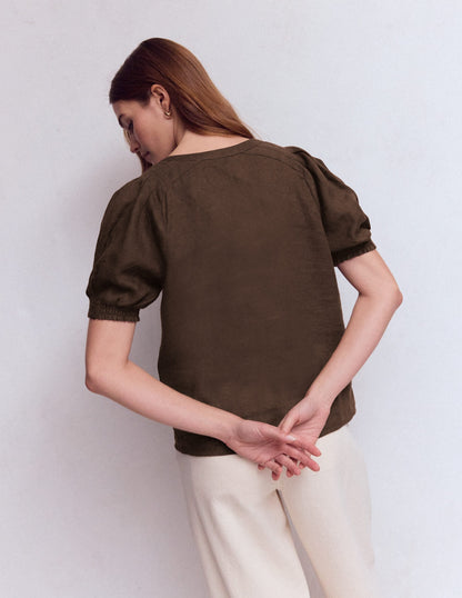 Rae Linen Top-Brown