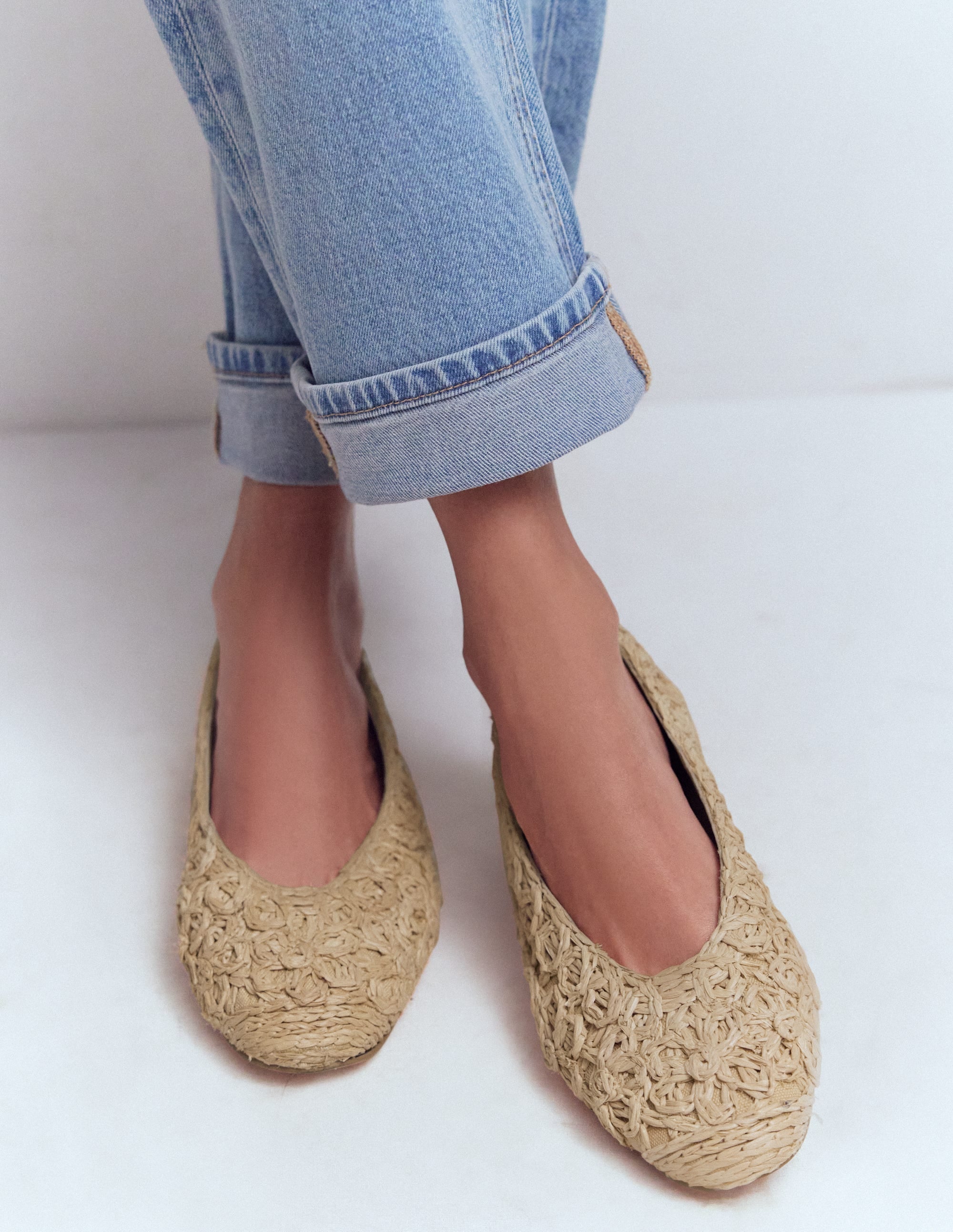 High Cut Ballet Flats-Flower Raffia