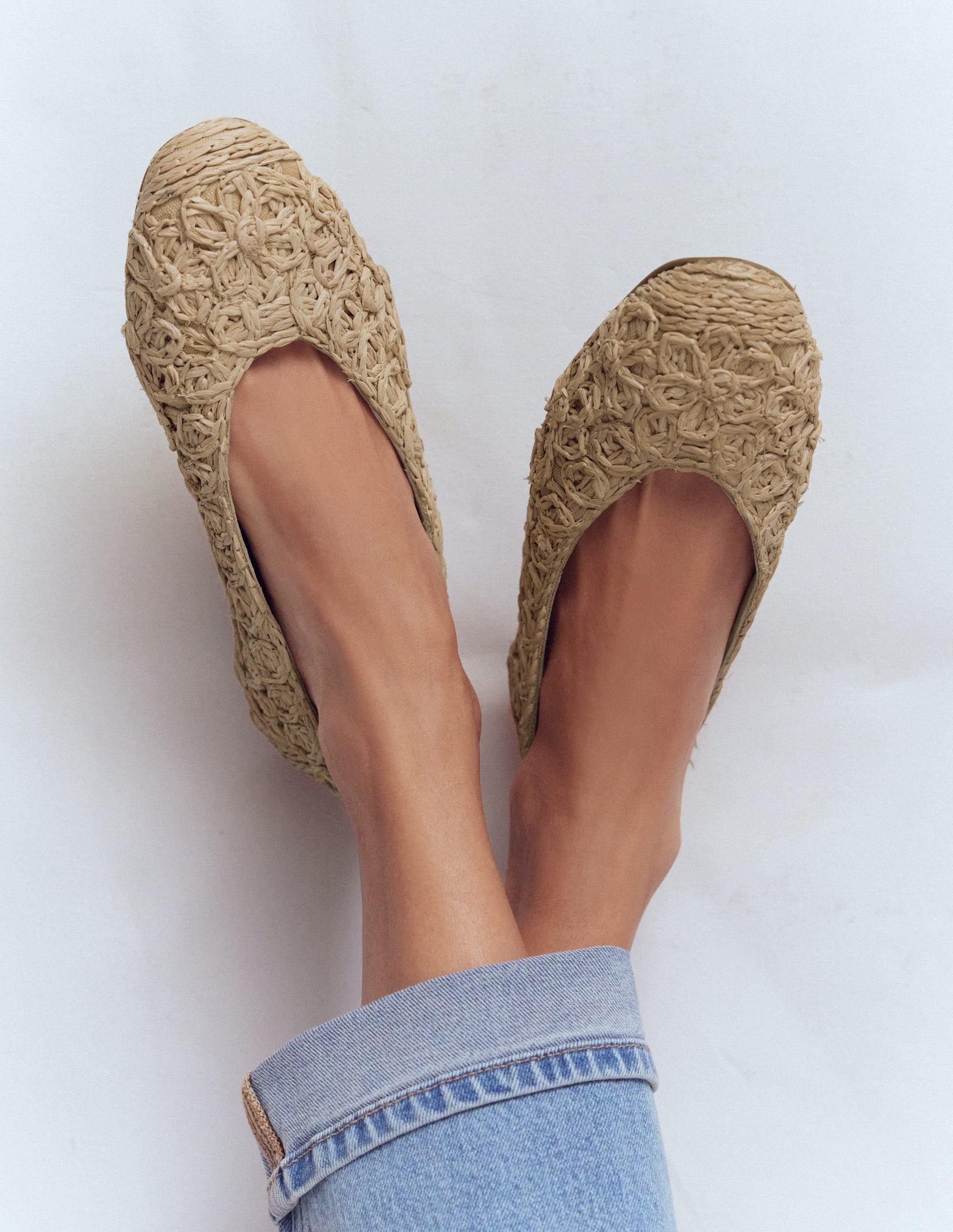 High Cut Ballet Flats-Flower Raffia