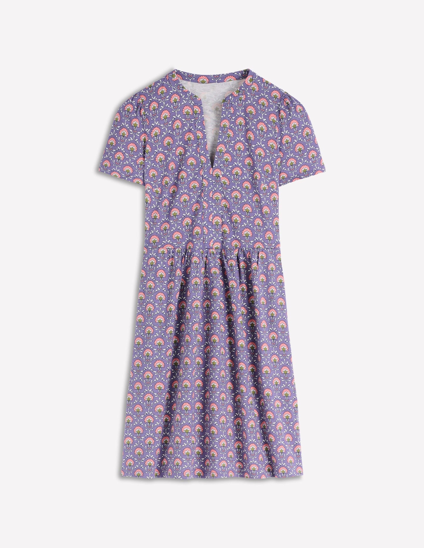 Naomi Short Sleeve Dress-Purple Thistle, Flower Lattice