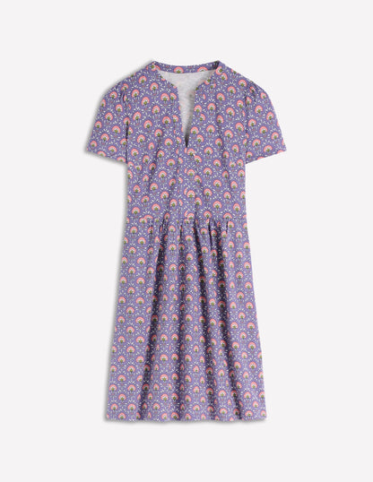 Naomi Short Sleeve Dress-Purple Thistle, Flower Lattice