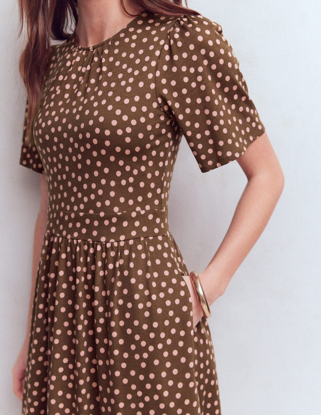 Louisa Short Jersey Dress-Raw Umber, Painted Dot