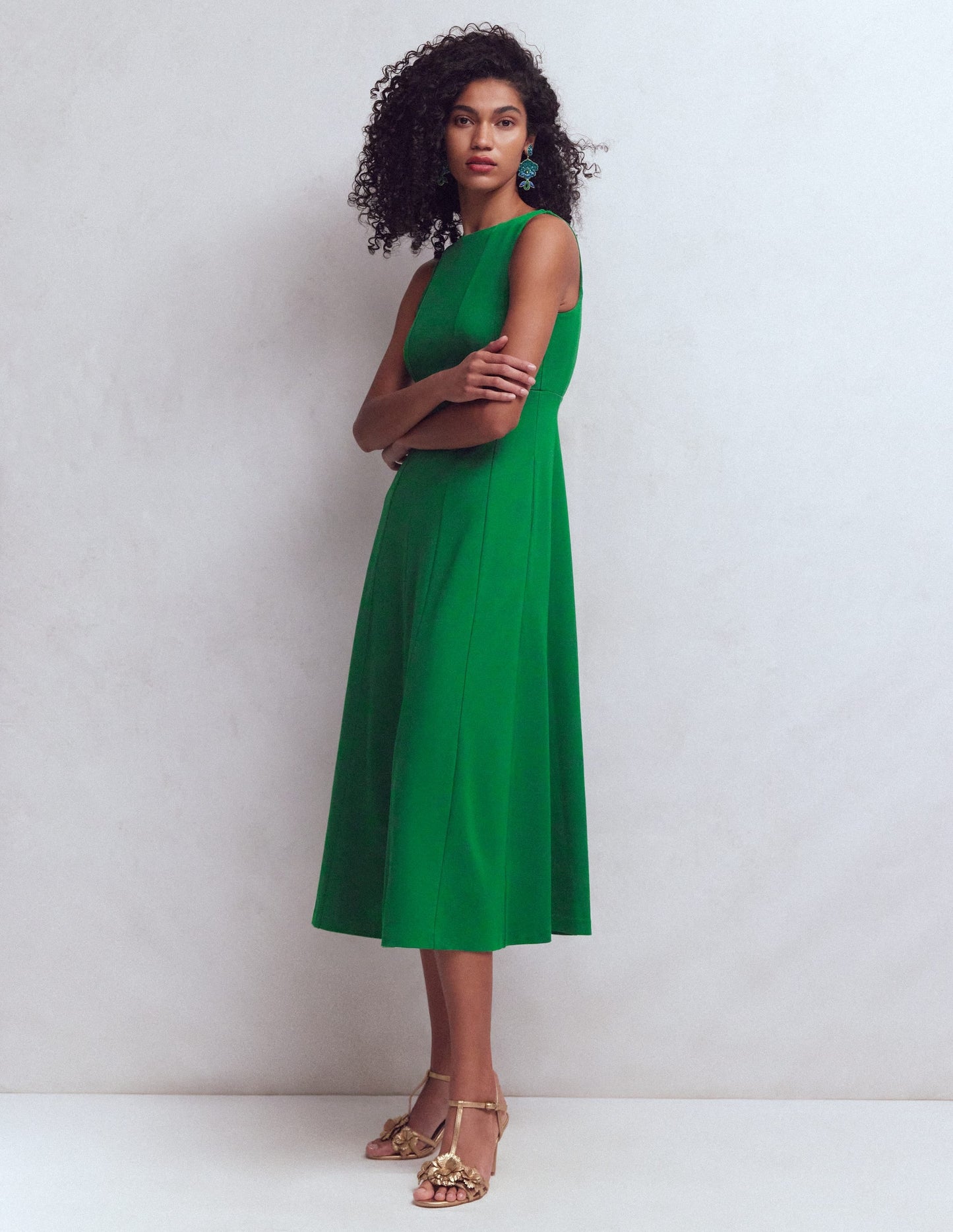 Sleeveless Ponte Midi Dress-Fresh Green
