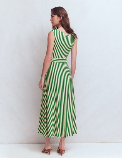 Tamsin Jersey Midi Dress-Fresh Green and Ivory Stripe