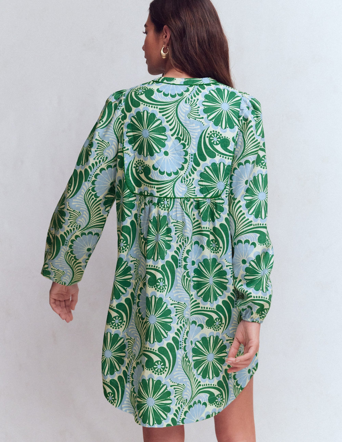 Pia Linen Yoke Tassel Dress-Blue Euphoric Garden