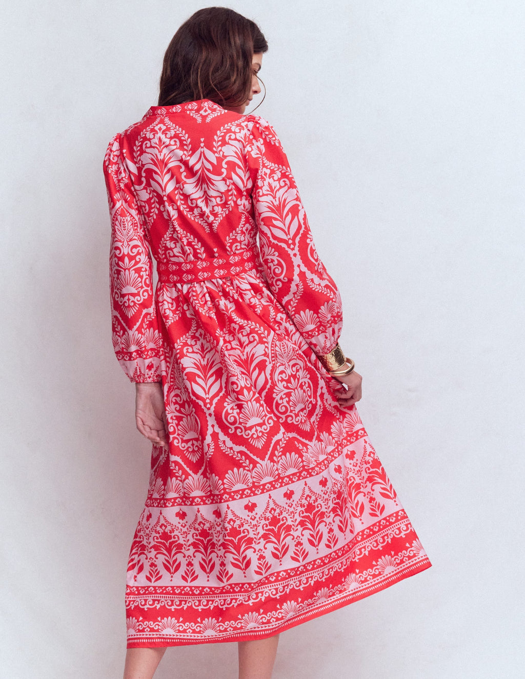 Cary Cotton Midi Dress-Red Ornamental Garden Mono